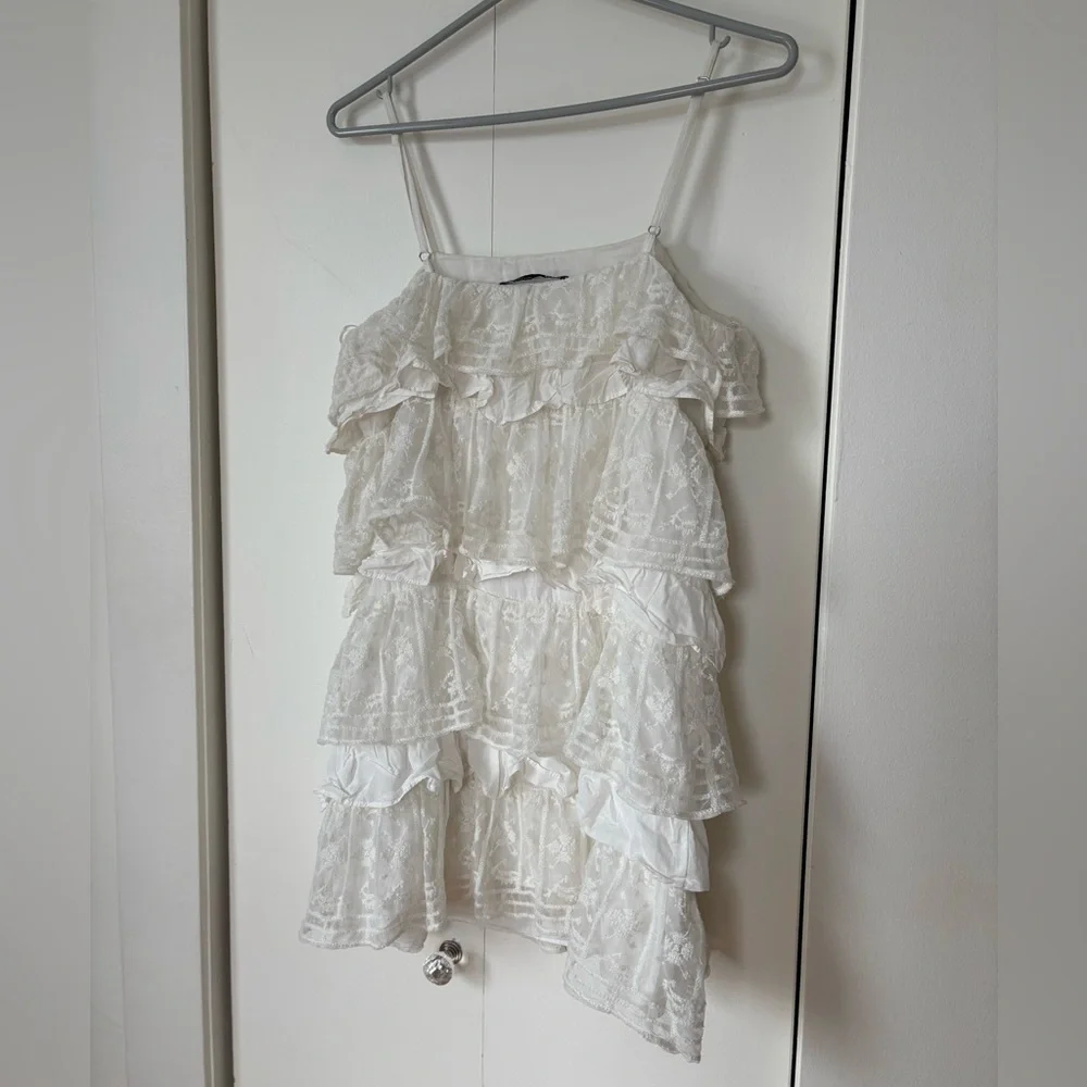 π4/30$π Zara White Lace Ruffle Blouse β Size XS β¨ - Picture 5 of 5